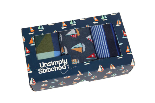 Simply Unstitched Three Pack of Socks | Sail Boat