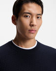 BOSS Imberto Basketweave Cotton Knit | Dark Navy