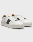 BOSS Gary Woven Detail Leather Sneaker | White-Navy Weave