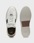 BOSS Gary Woven Detail Leather Sneaker | White-Navy Weave