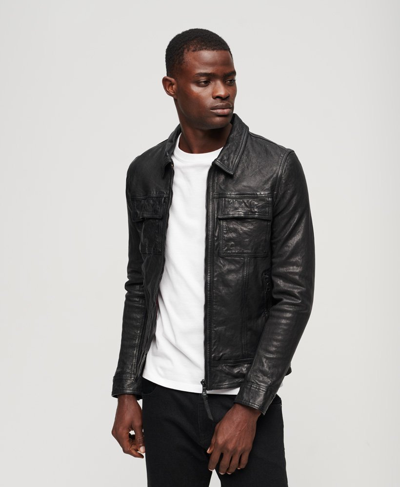 Superdry Seventies Leather Jacket | Black