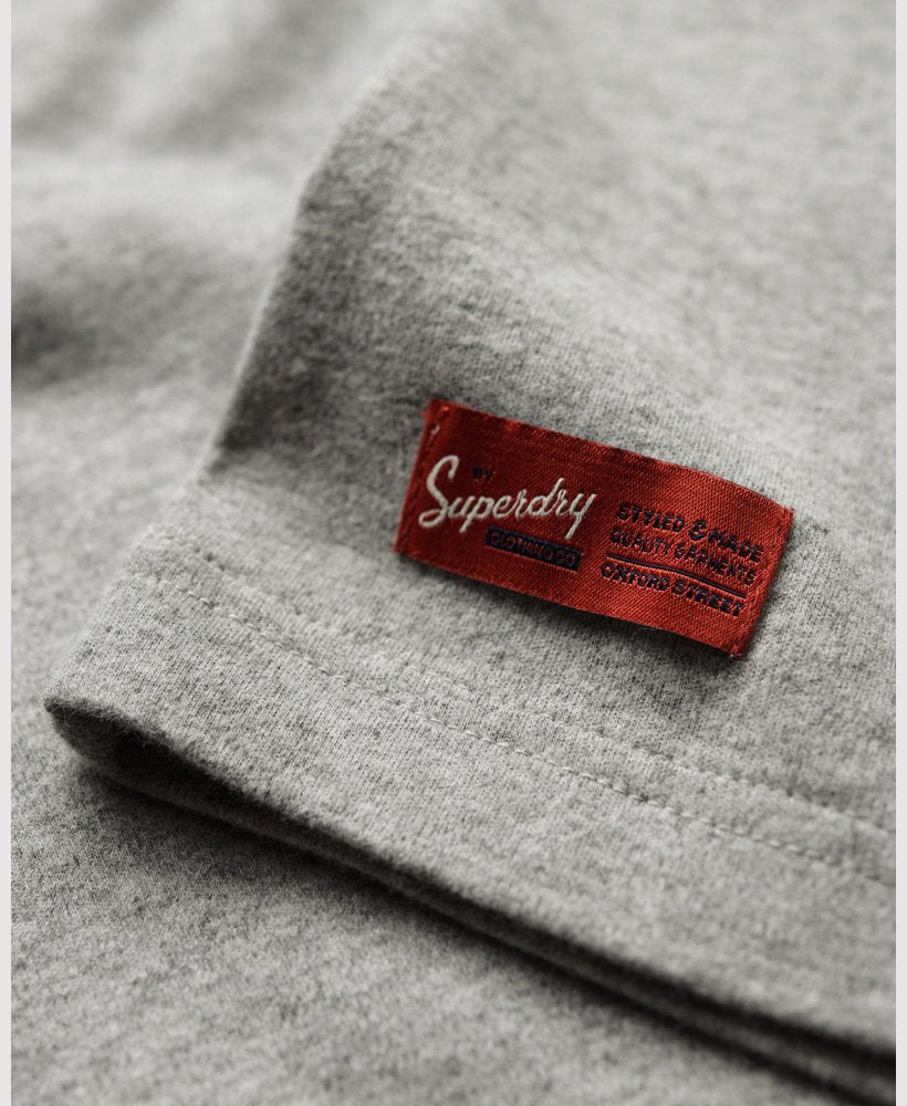 Superdry Vintage Logo Embroidered Henley Top  | Grey Marle